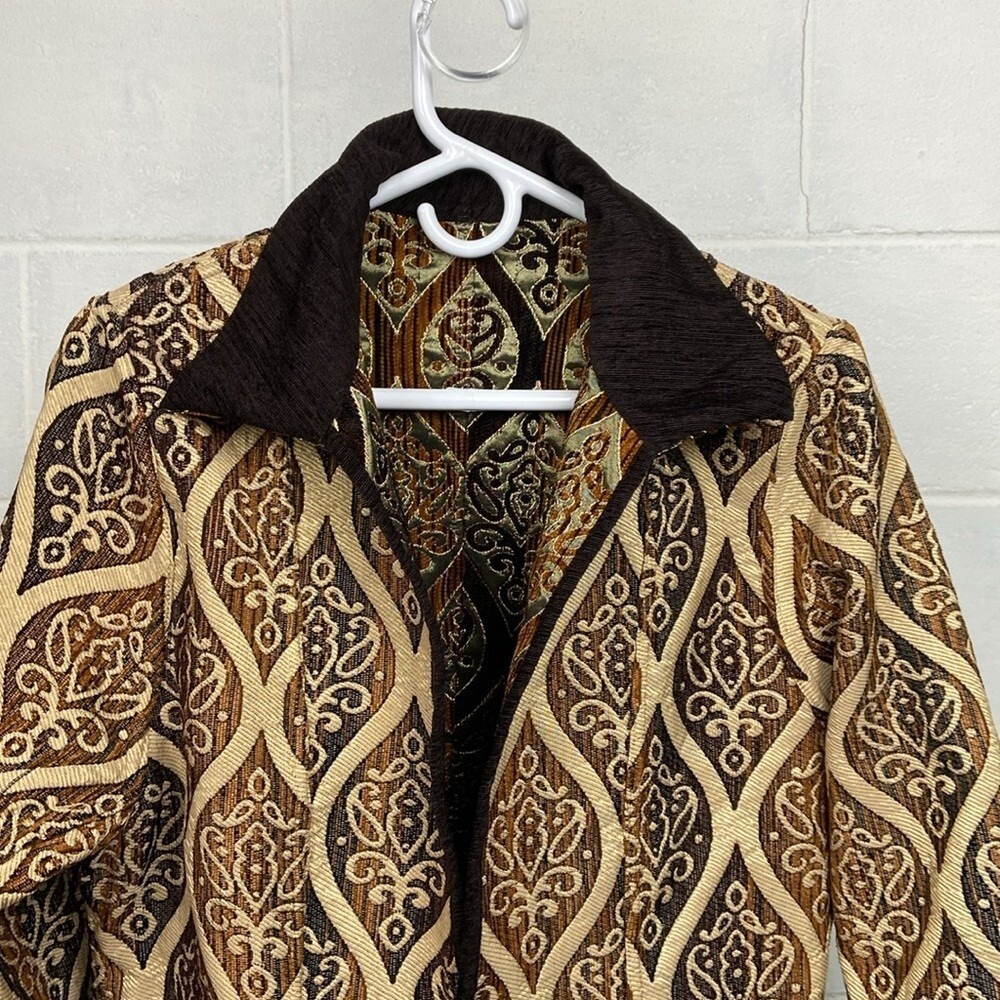 Khangura Women Brown Gold Tapestry Damask Blazer Jacket Single Button Large - Picture 9 of 10